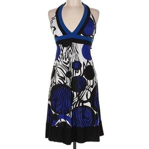 Blue & Black Halter Print Dress - Women